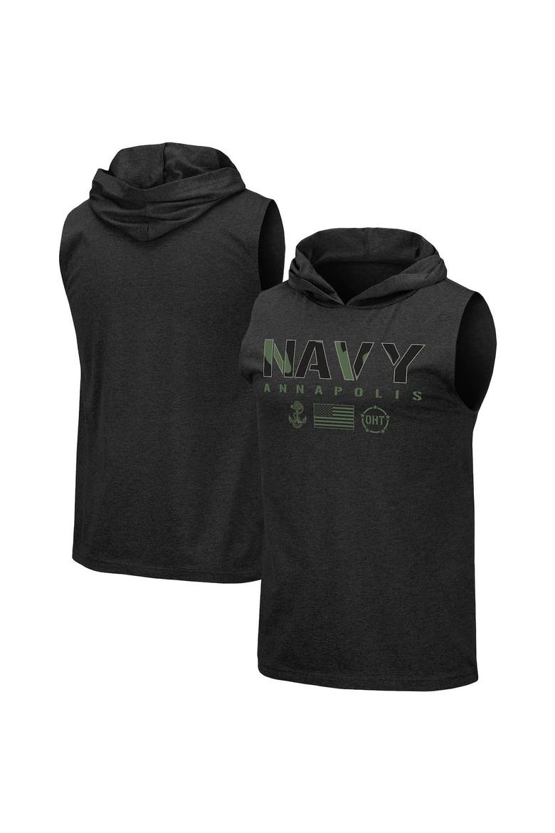 Men's Colosseum Black Navy Midshipmen OHT Military Appreciation Camo Logo Hoodie Sleeveless T-Shirt, Alternate, color, Heather Black