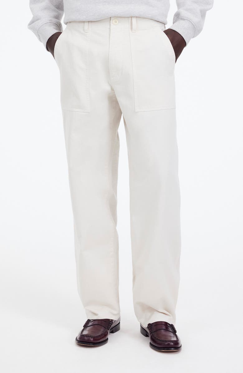 Madewell Fatigue Garment Dyed Cotton Twill Straight Leg Pants, Main, color, Vintage Ivory