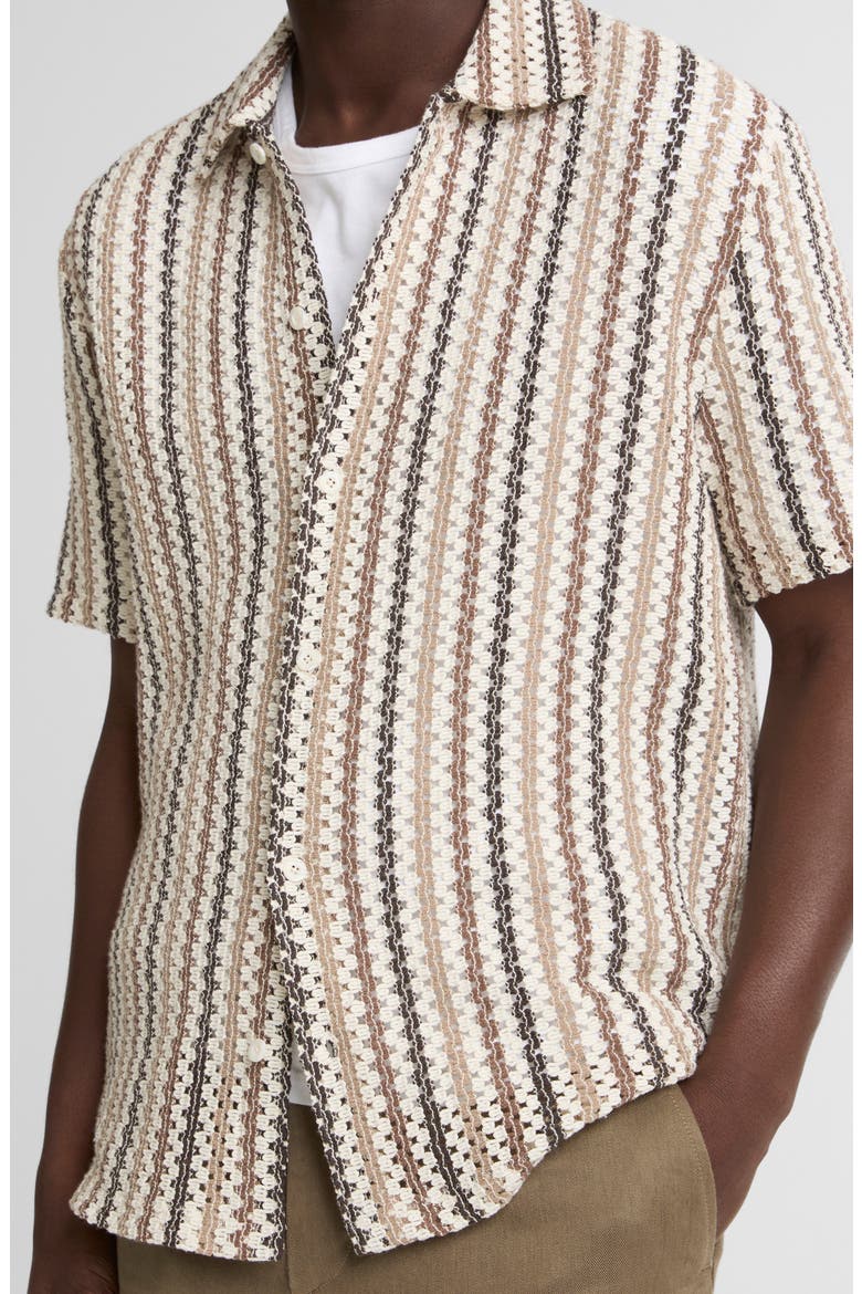 Beach Stripe Short Sleeve Button-Up Shirt, Alternate, color, WILDERNESS COMBO