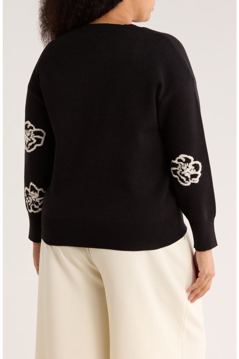 Floral Crewneck Sweater, Alternate, color, BLACK/ IVORY