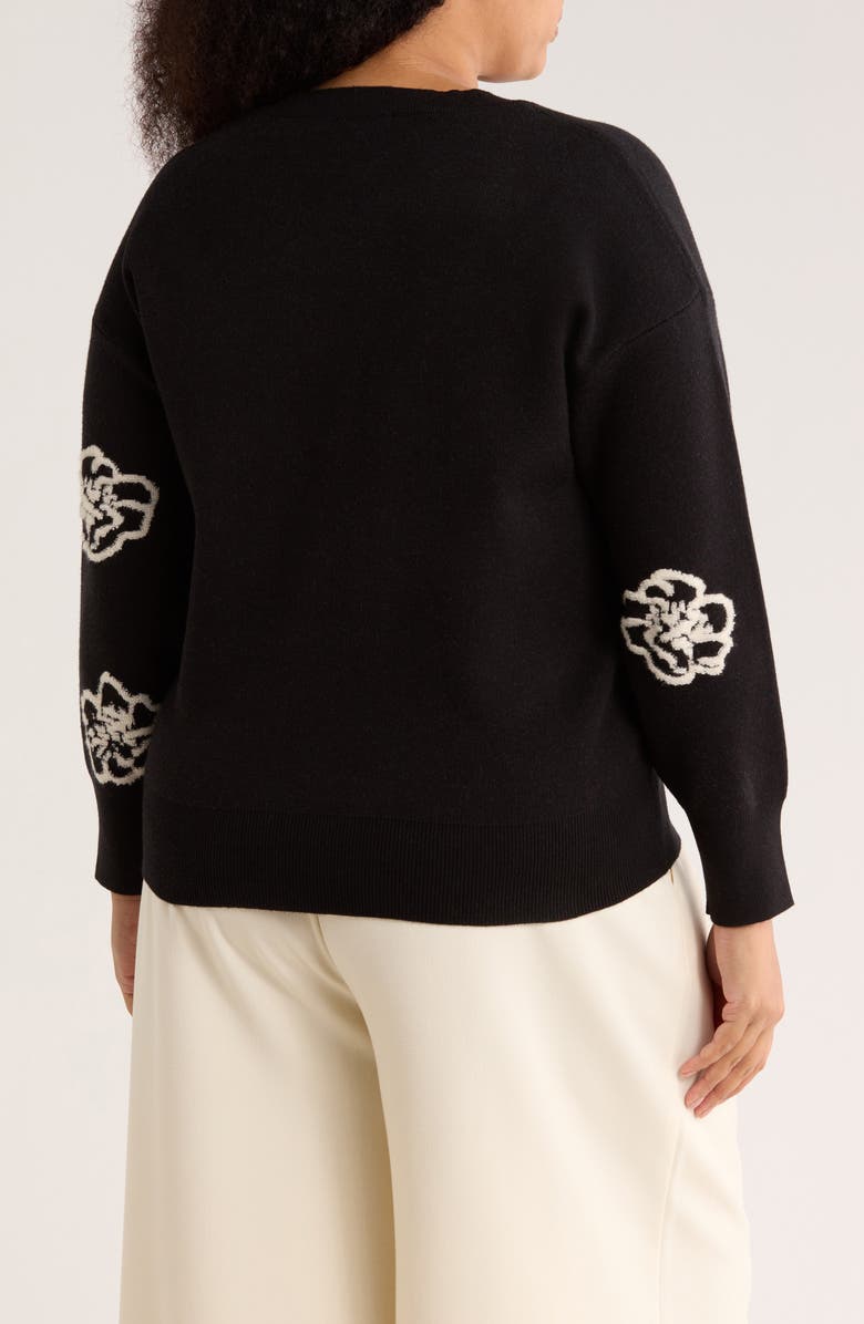 T Tahari Floral Crewneck Sweater, Alternate, color, Black/ Ivory