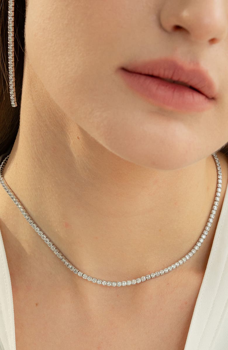 Bearfruit Jewelry Sterling Silver 18k Gold Plated Cherie Tennis Necklace & Bracelet Set Holiday Gift Idea, Alternate, color, Silver