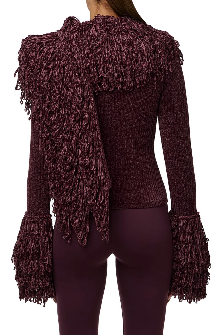 Loop Fringe Ribbed Cardigan, Alternate, color, PLUM