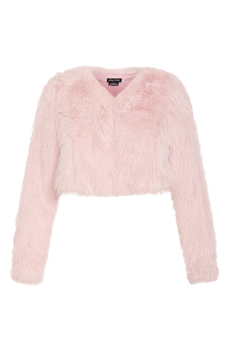 City Chic Angelica Faux Fur Crop Jacket, Alternate, color, Pink