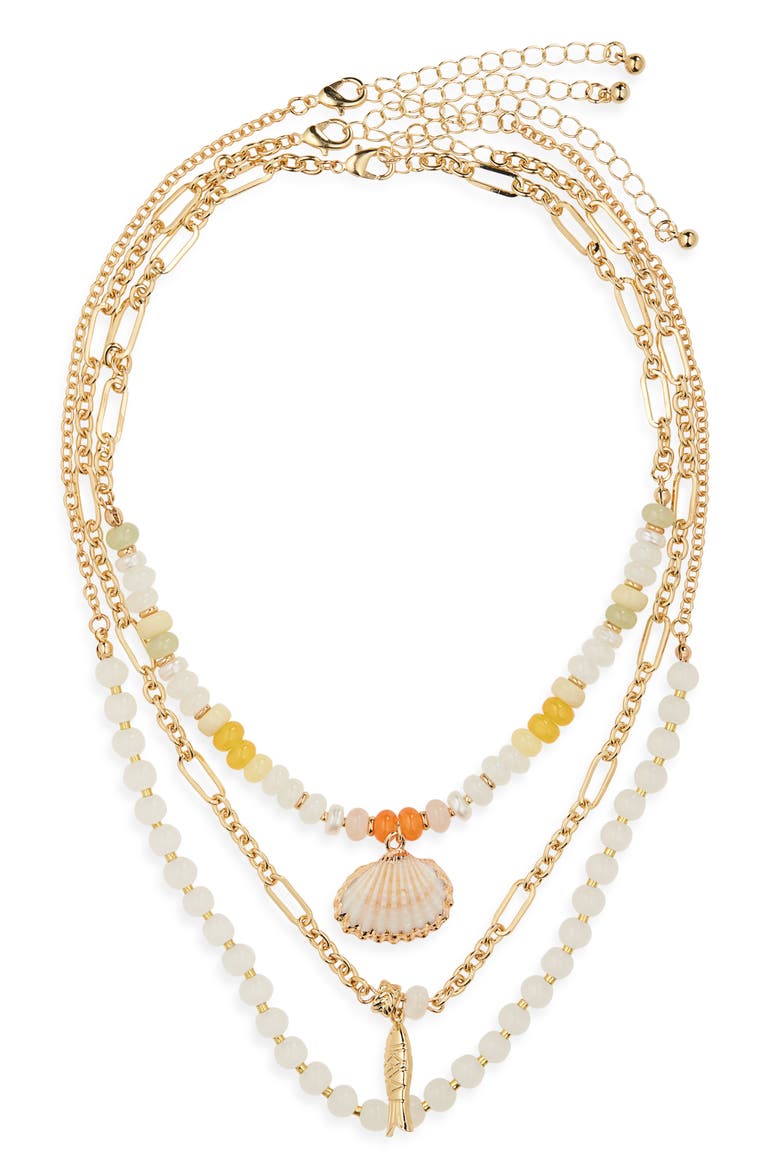 Layered Sealife Beaded Necklace, Alternate, color, WHITE MULTI- GOLD