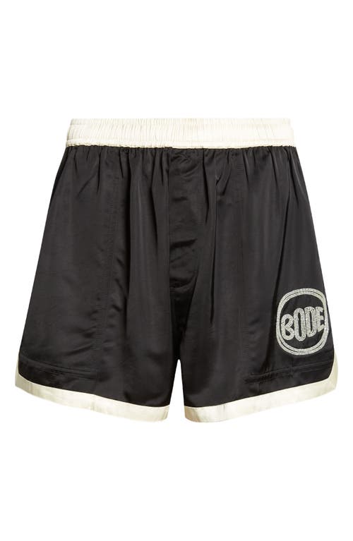 Bode Satin Gym Shorts In Black Cream