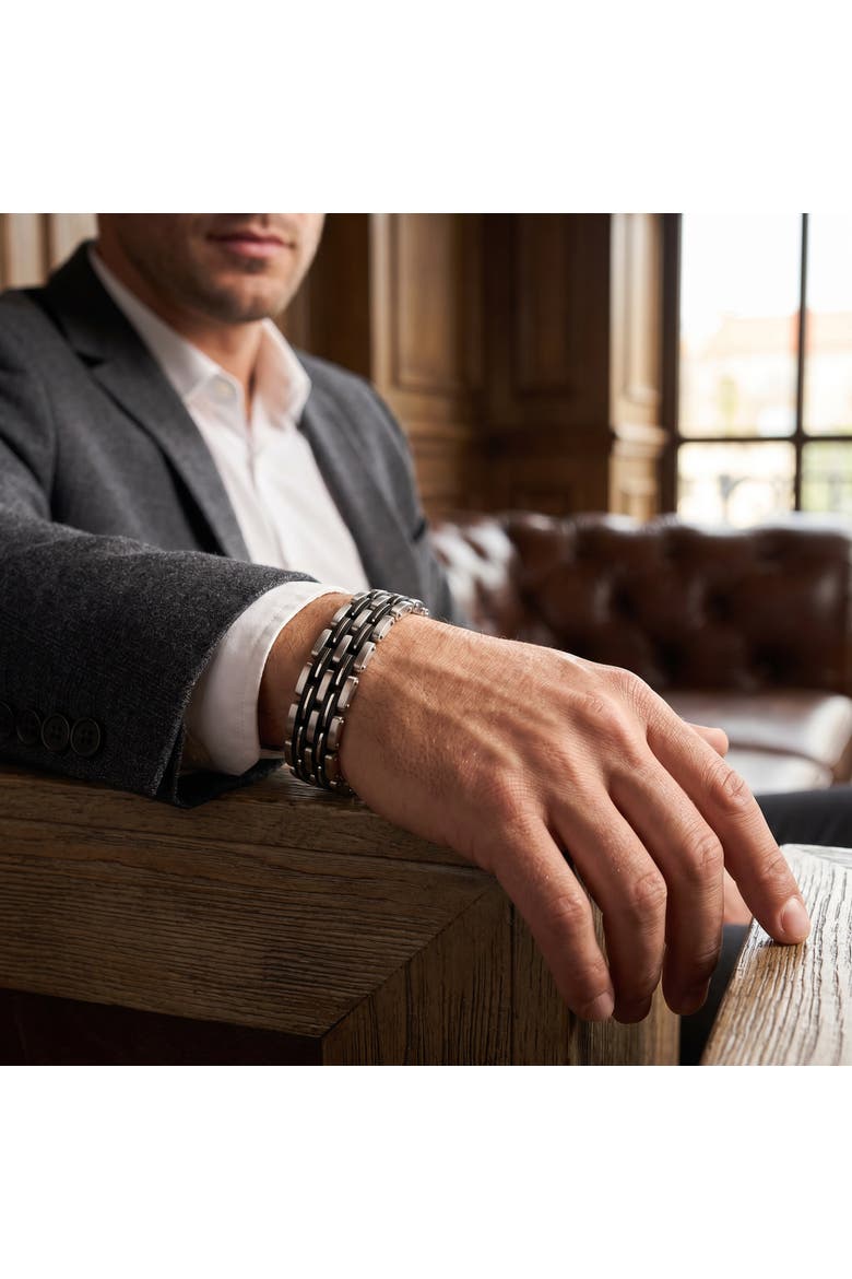 Men's Steel Brushed And Black Two Tone 18.5mm Wide Link Flexible 8.5 " Bracelet, Alternate, color, Stainless Steel