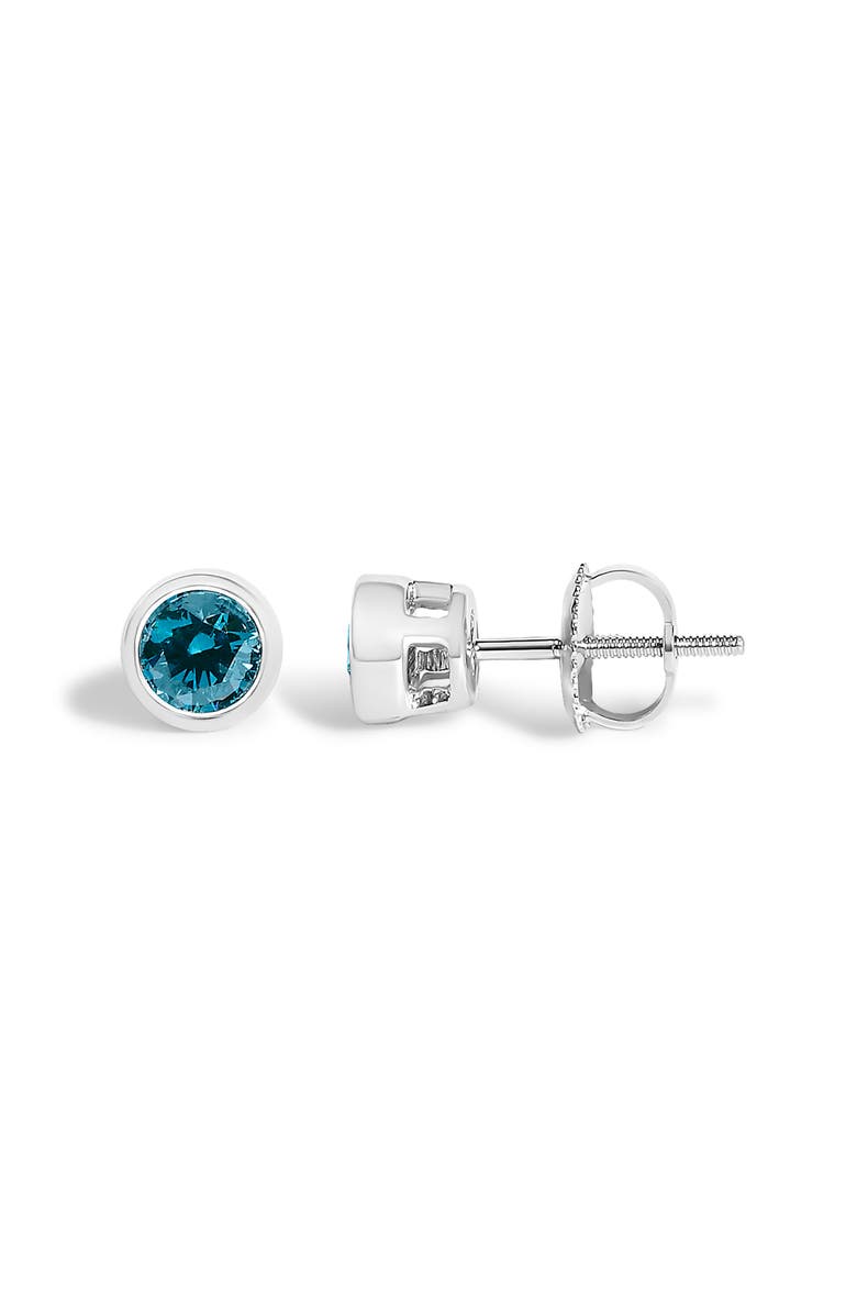 Haus of Brilliance 14K White Gold 1/2 Cttw Bezel Set Lab Grown Blue Diamond Solitaire Stud Earrings, Alternate, color, White Gold