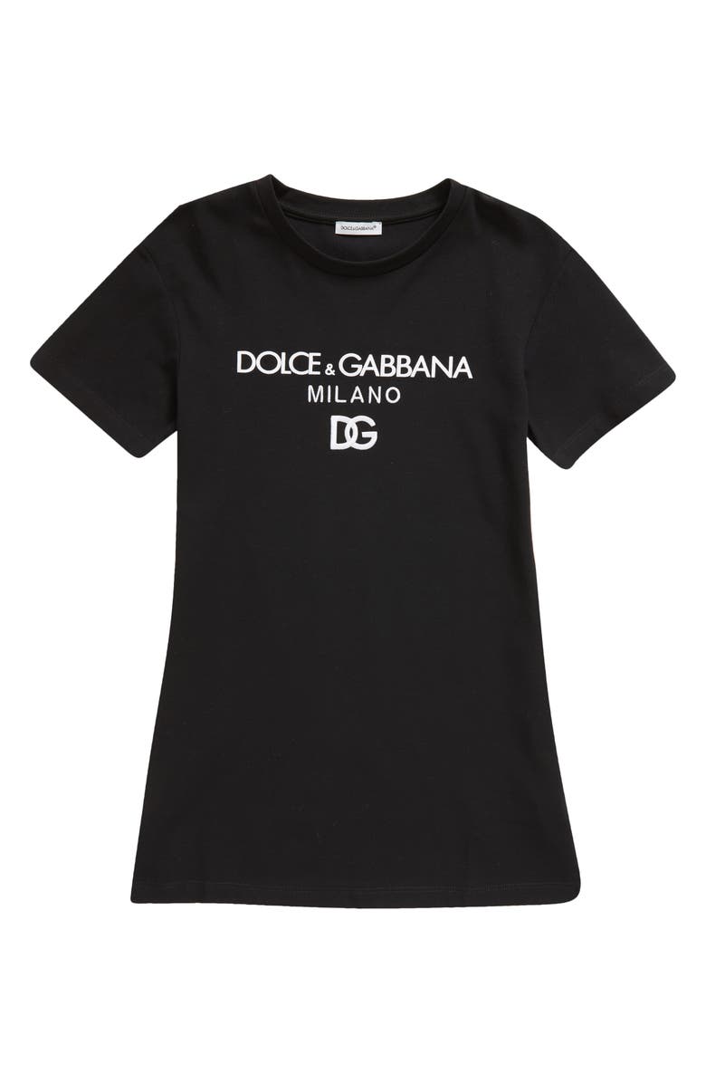 Dolce&Gabbana Kids' Embroidered Logo Stretch Cotton Graphic T-Shirt Dress, Main, color,