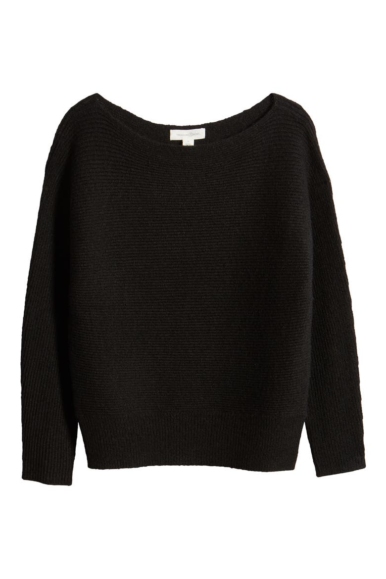 Rib Boat Neck Sweater, Alternate, color, BLACK