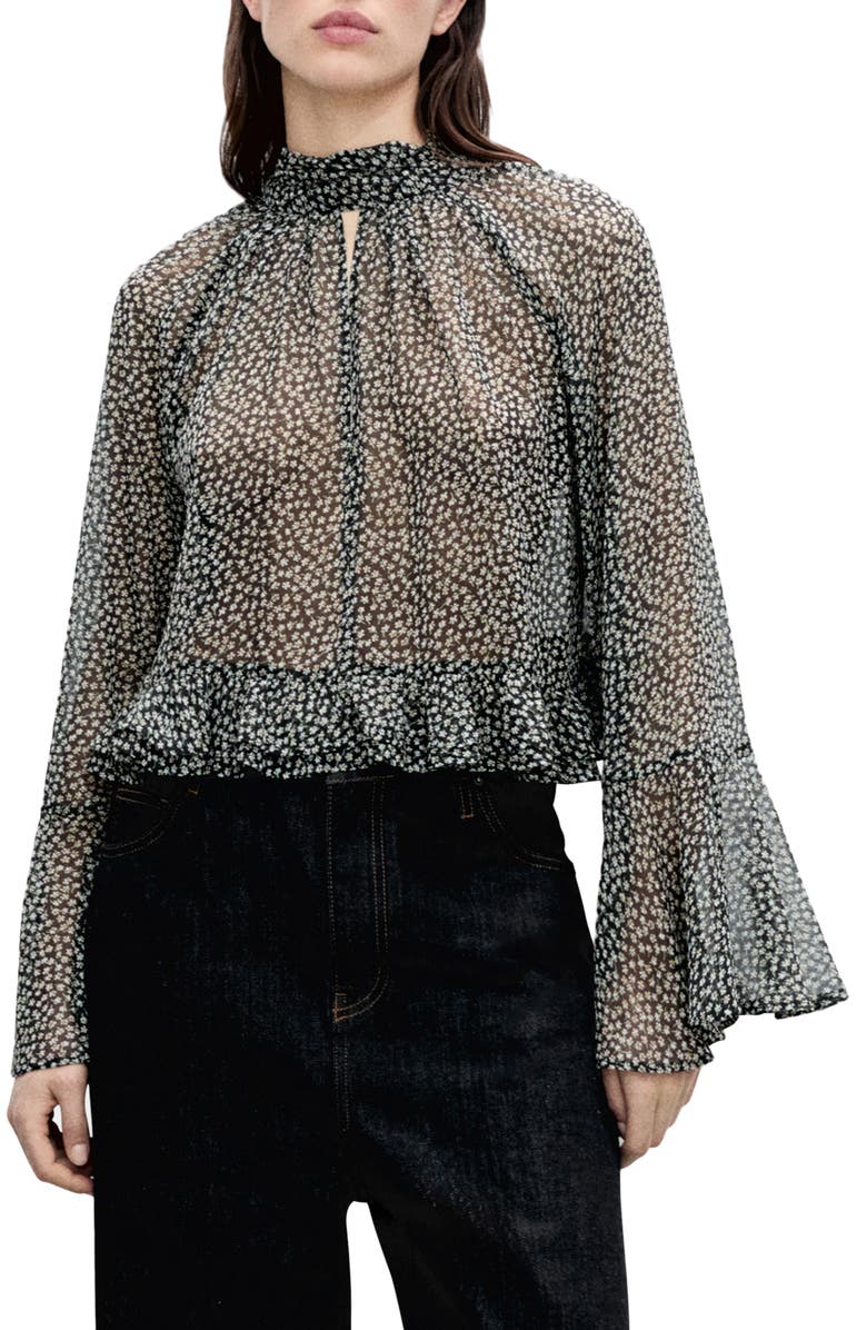 MANGO Print Ruffle Top, Main, color, 