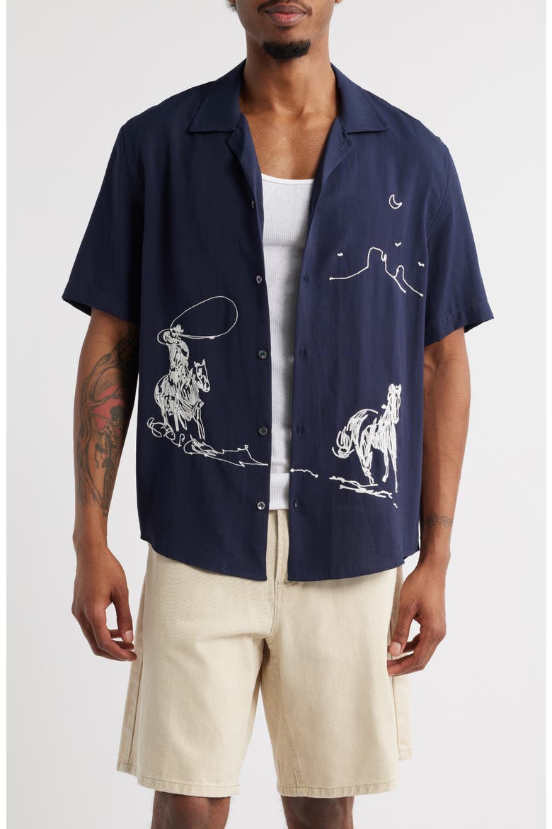Into the Distance Camp Shirt, Main, color, NAVY