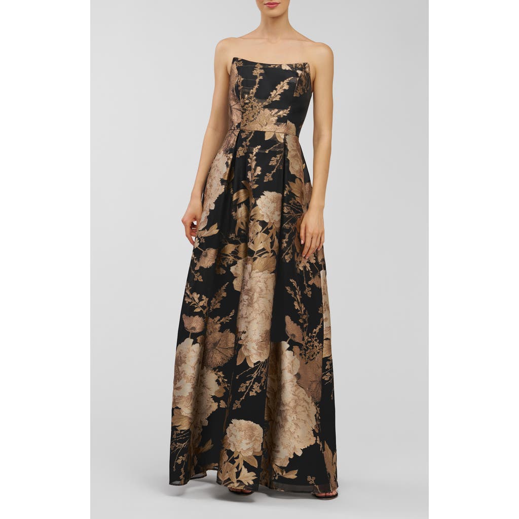 Kay Unger Willow Metallic Strapless Gown In Multi