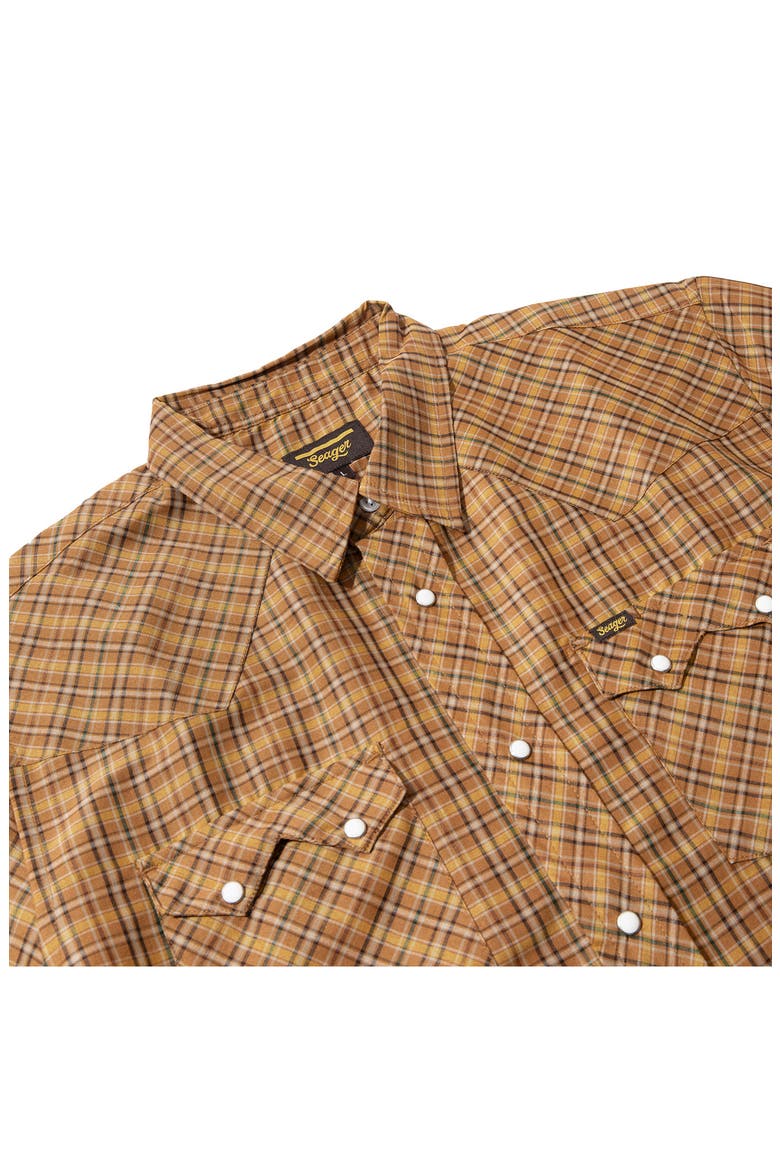Sawtoof Plaid Short Sleeve Snap-Up Western Shirt, Alternate, color, GOLD MINI CHECK PLAID