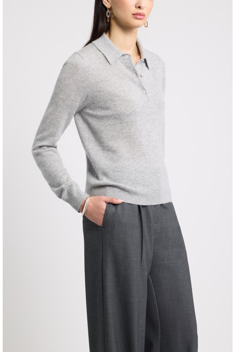 Cashmere Polo Sweater, Alternate, color, GREY SILK HEATHER
