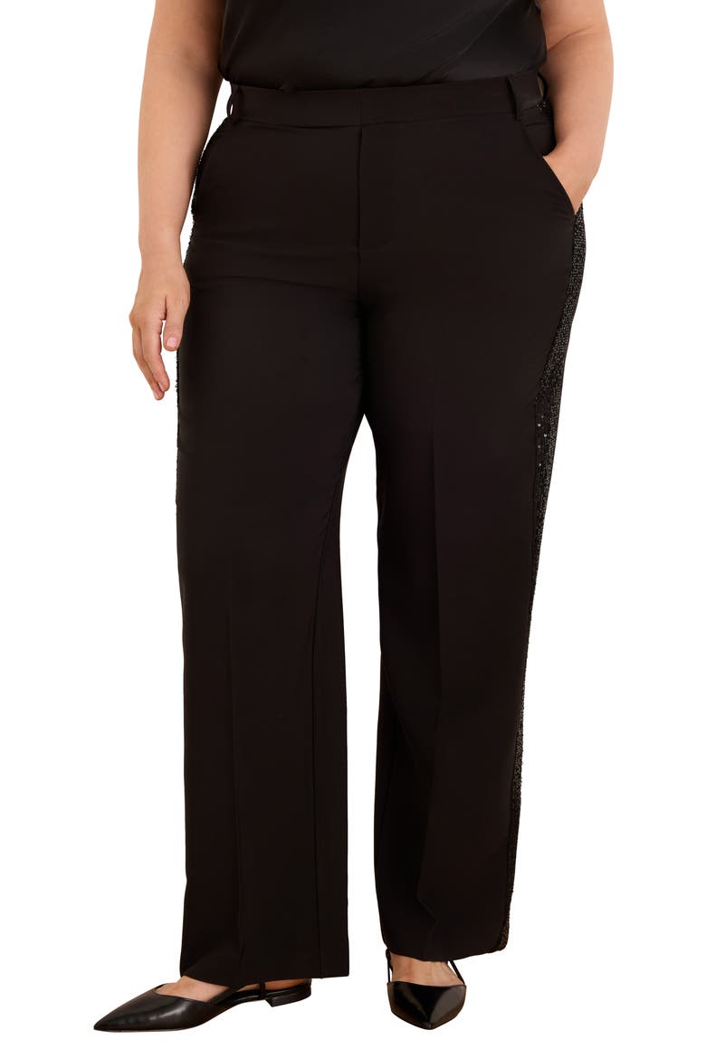 Lenox Sequin Side Stripe Wide Leg Pants, Main, color, BLACK ONYX