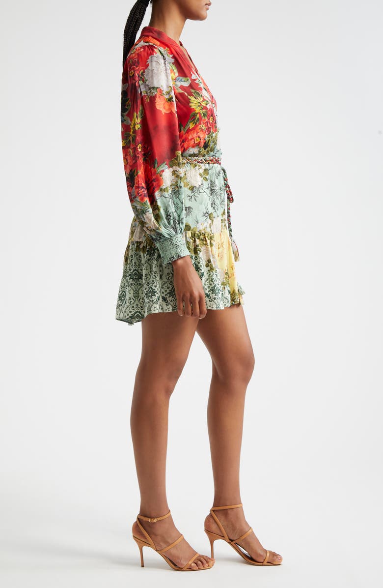 Alice + Olivia Antonette Print Tie Waist Long Sleeve Minidress, Alternate, color, Oakley