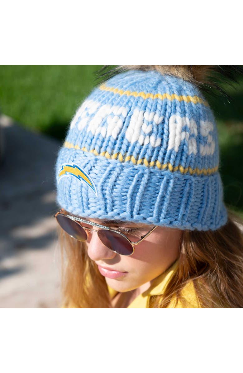 Lele Sadoughi Sky Chargers Nfl Beanie With Faux Fur Pom, Alternate, color, Sky 400