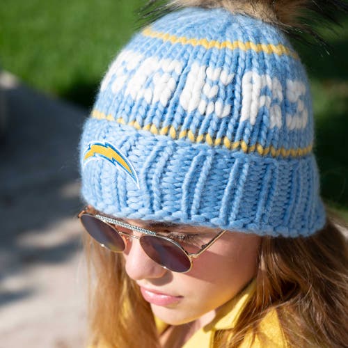 Lele Sadoughi Sky Chargers Nfl Beanie With Faux Fur Pom In Blue