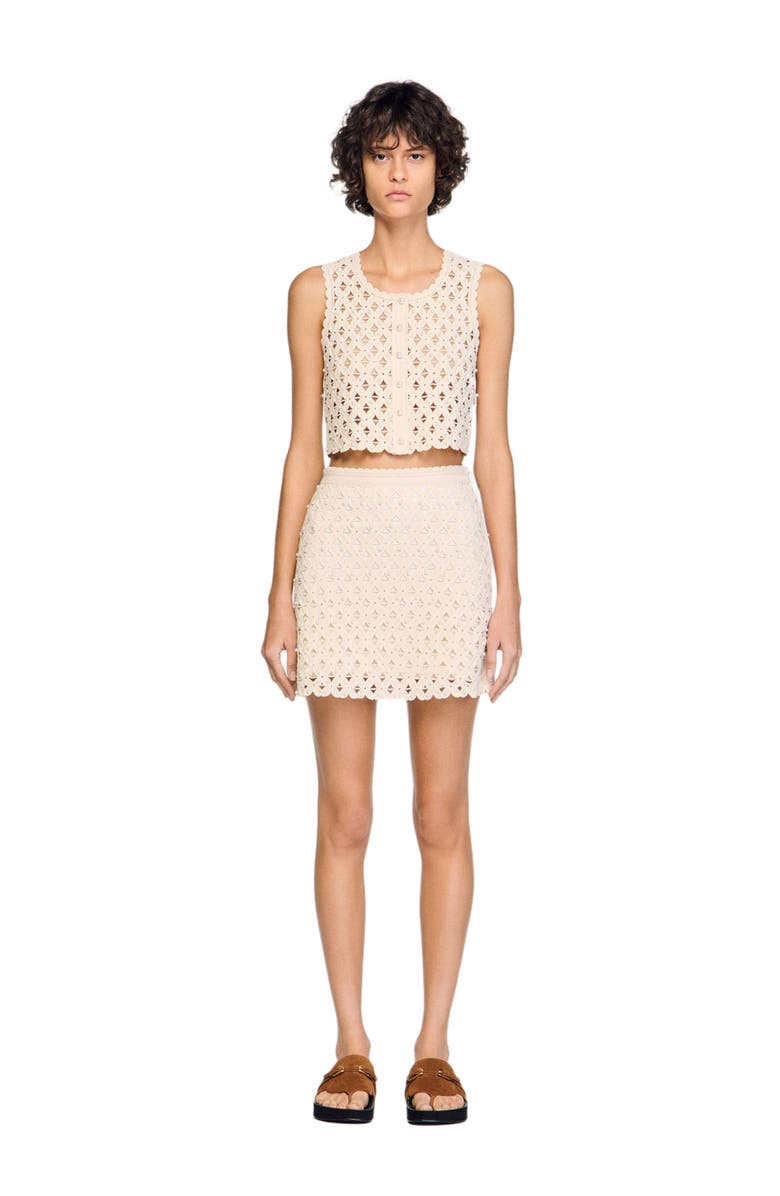 SANDRO Short beaded crochet skirt, Alternate, color, Ecru