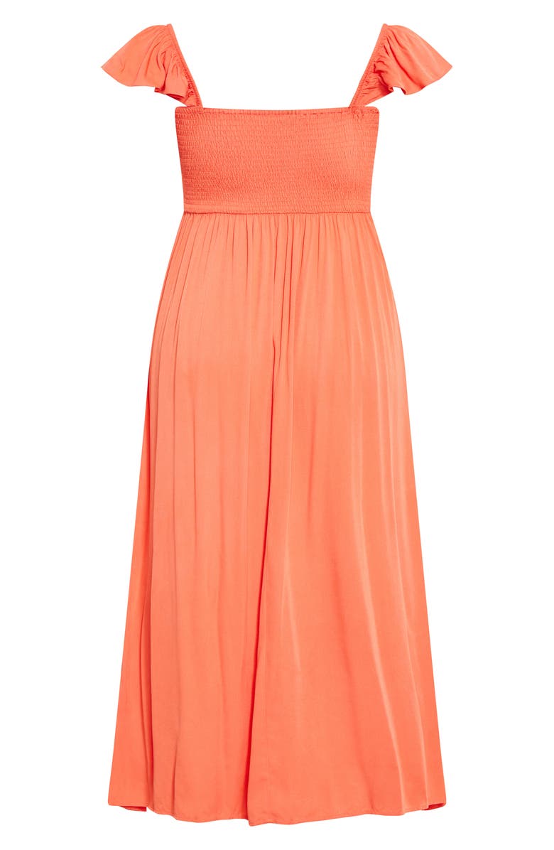 City Chic Tiarne Smocked Maxi Dress, Alternate, color, Hot Coral