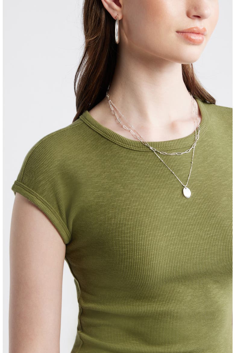 Cap Sleeve Stretch Cotton & Modal Rib T-Shirt, Alternate, color, OLIVE CAPULET