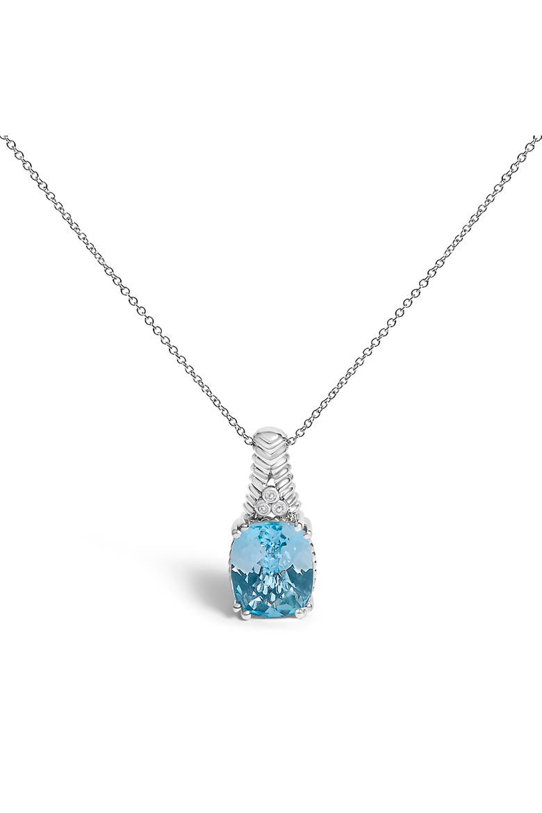 Silver Blue Topaz and Diamond Accent Textured Pendant Necklace, Main, color, White