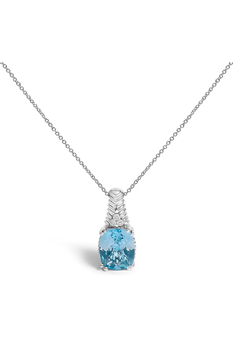 Haus of Brilliance Silver Blue Topaz and Diamond Accent Textured Pendant Necklace, Main, color, White