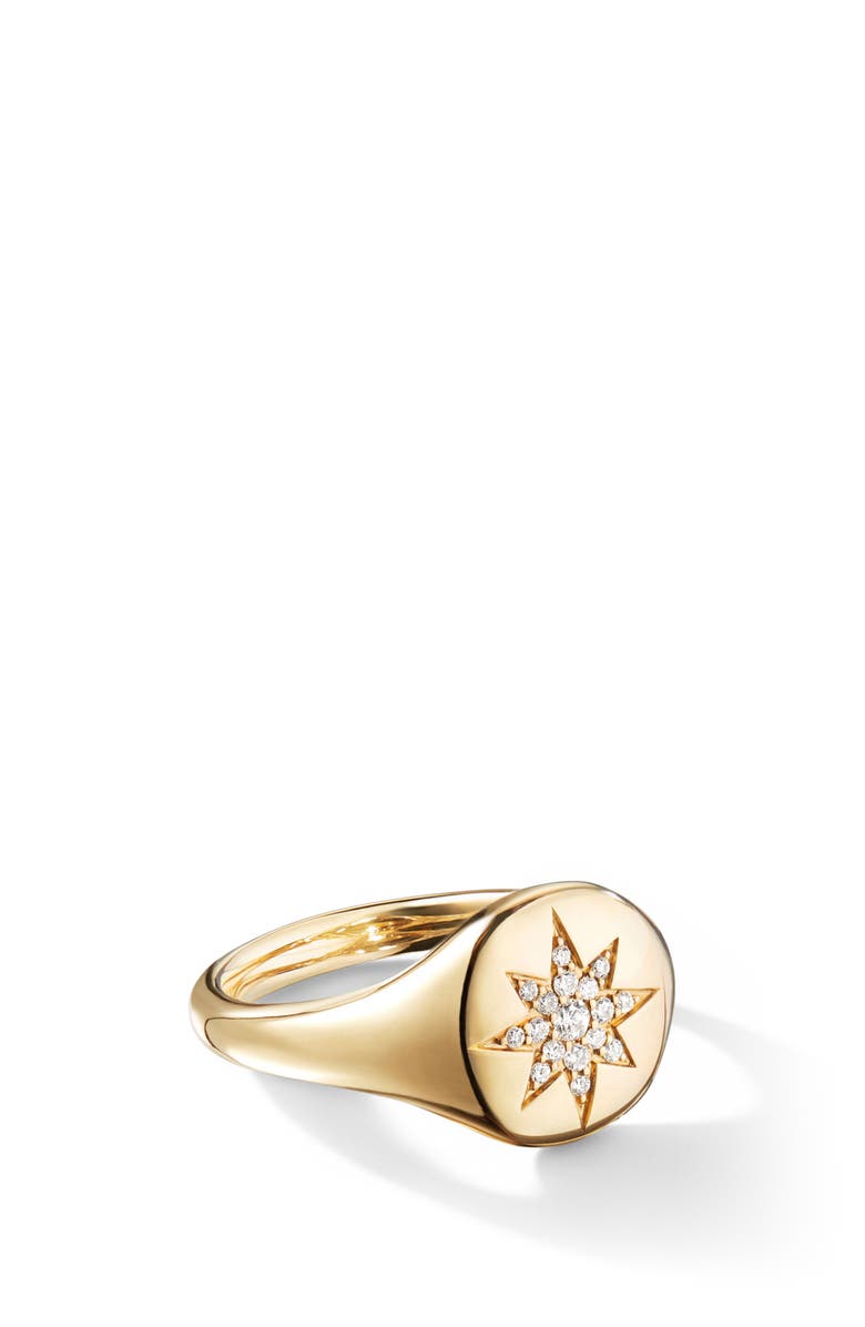 David Yurman Cable Collectibles Compass Mini Pinky Ring in 18K Gold with Diamonds, Alternate, color,