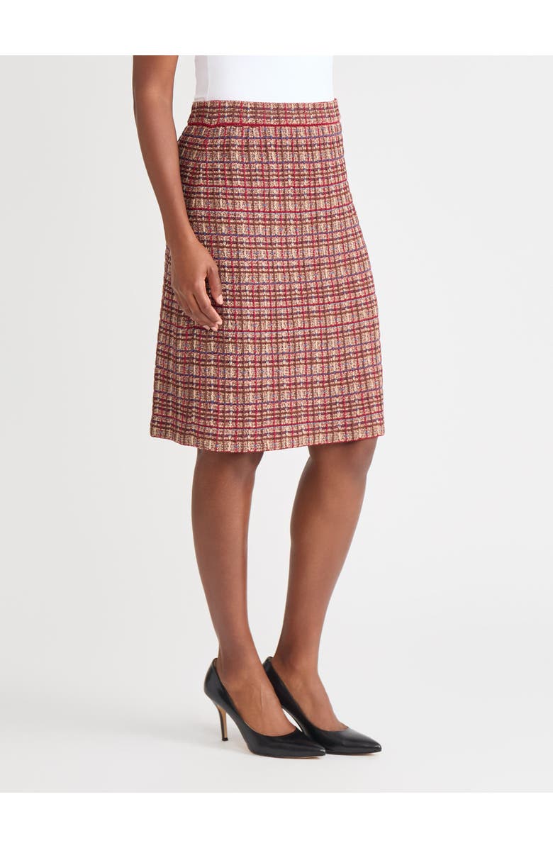Misook Plaid Multi-Stitch Straight Skirt, Alternate, color, Red/Brown/Blue