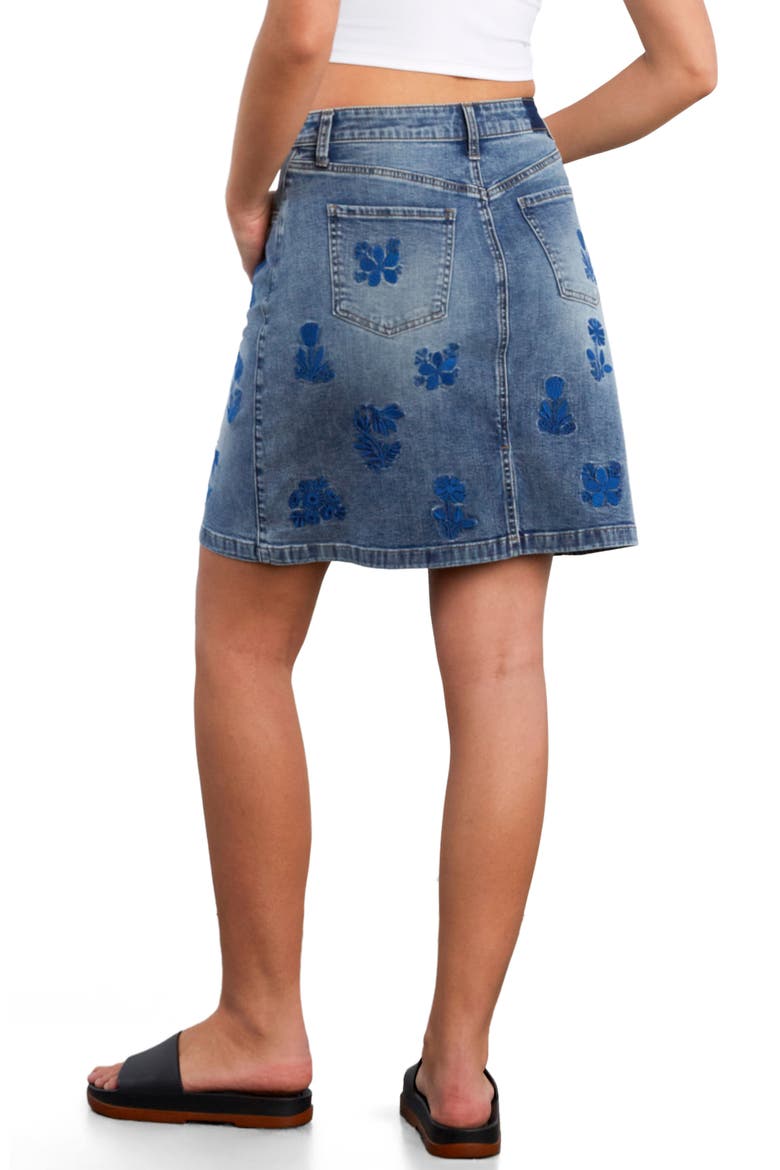 Wildflower Floral Embroidered Denim Skirt, Alternate, color, CLASSIC BLUE