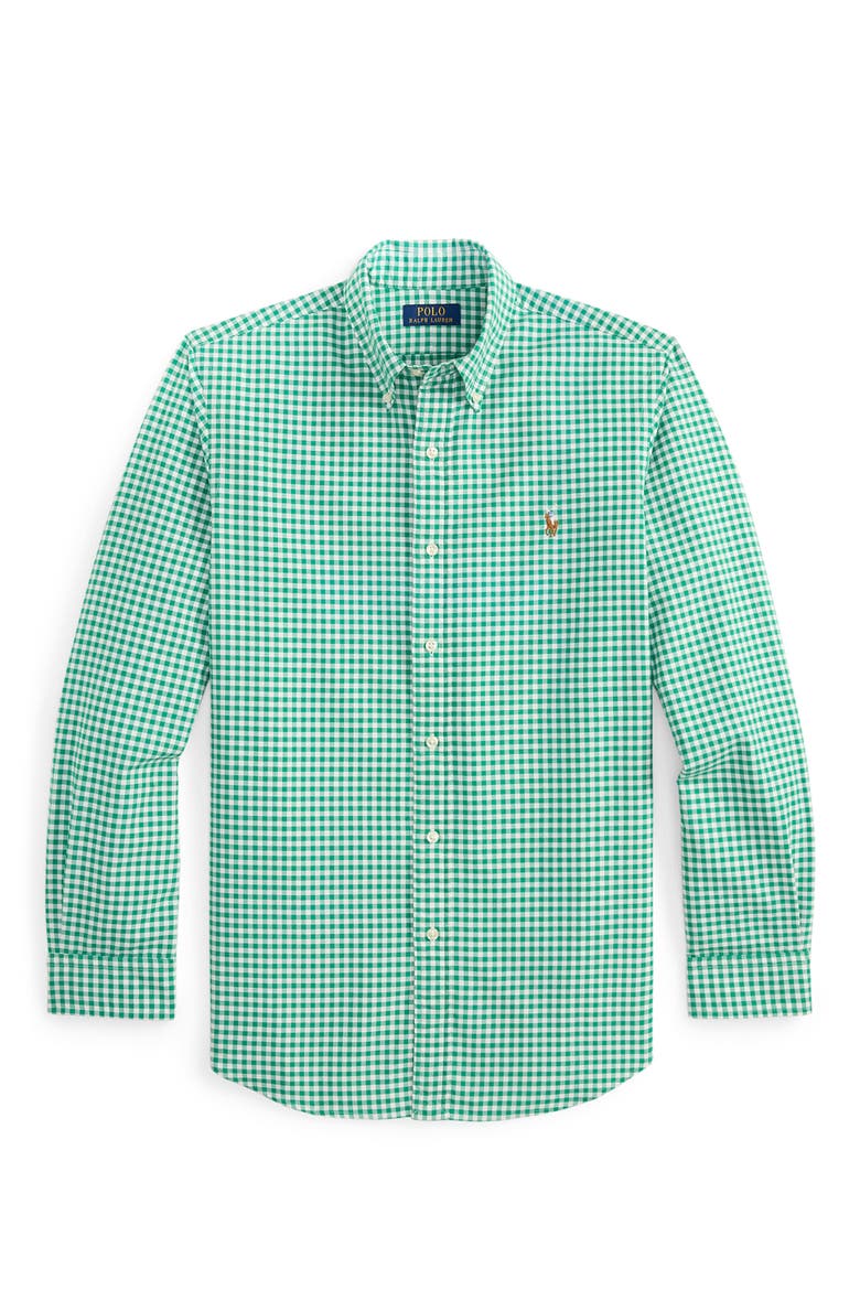 Gingham Long Sleeve Oxford Shirt, Alternate, color, GRN/ WHITE