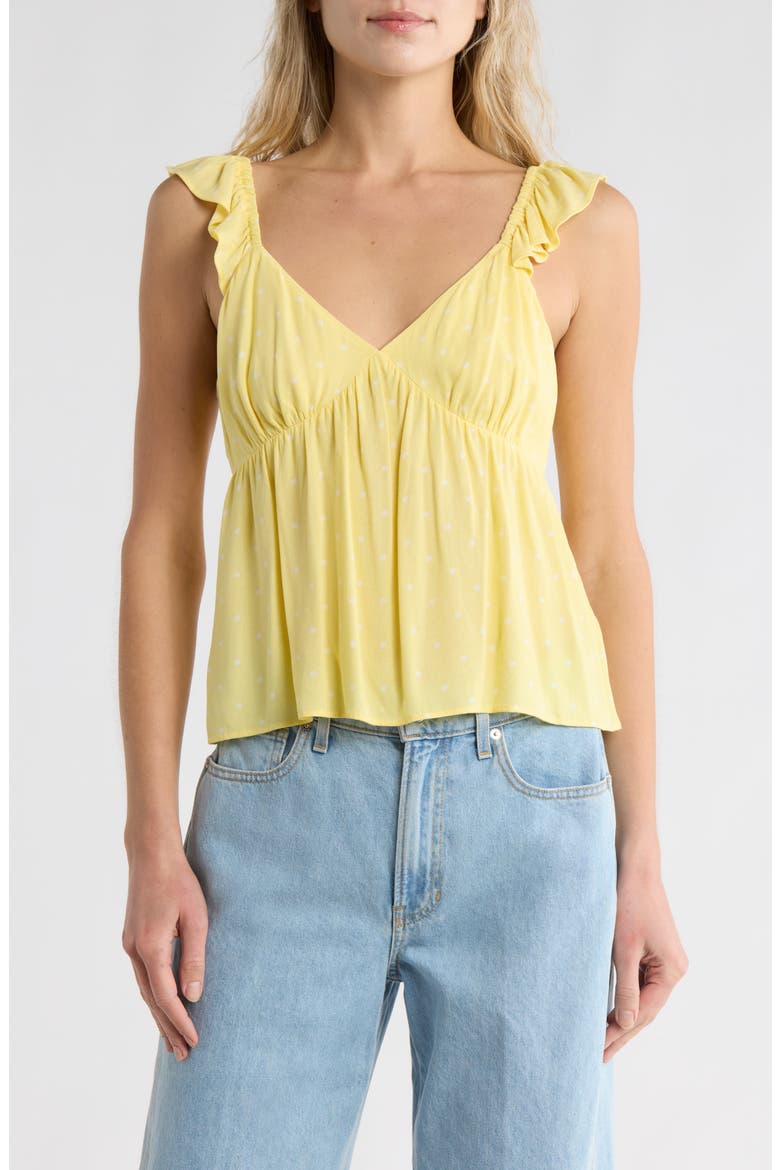 Flutter Sleeve Babydoll Tank Top, Main, color, YELLOW- IVORY BETTY DOT