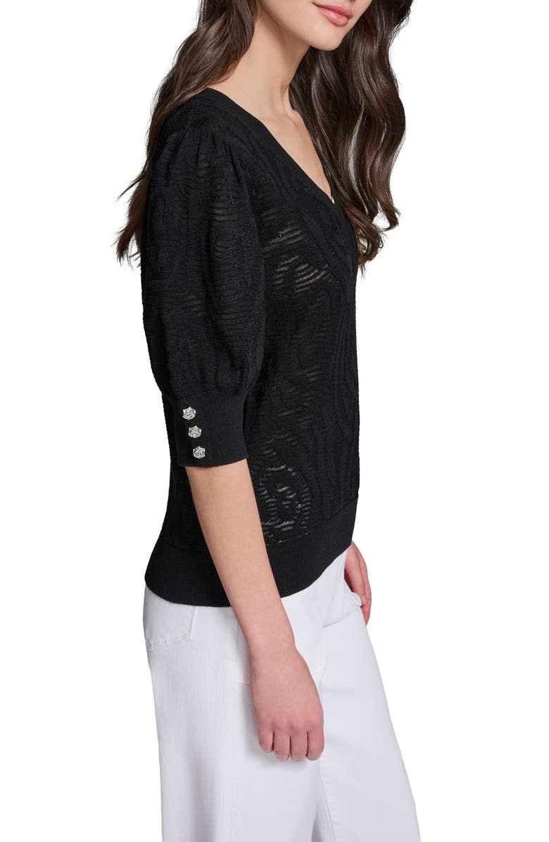 KARL LAGERFELD PARIS Floral Puff Sleeve Sweater, Alternate, color, 