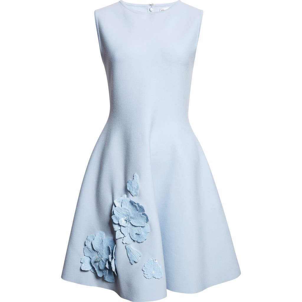 Oscar De La Renta Peony Sequin Embroidered Sleeveless Fit & Flare Dress In Blue