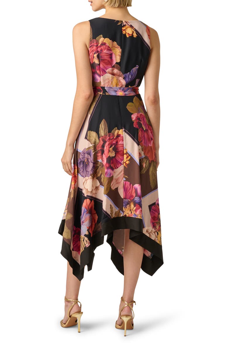 Adrianna Papell Print Handkerchief Midi Dress, Alternate, color, Black Multi