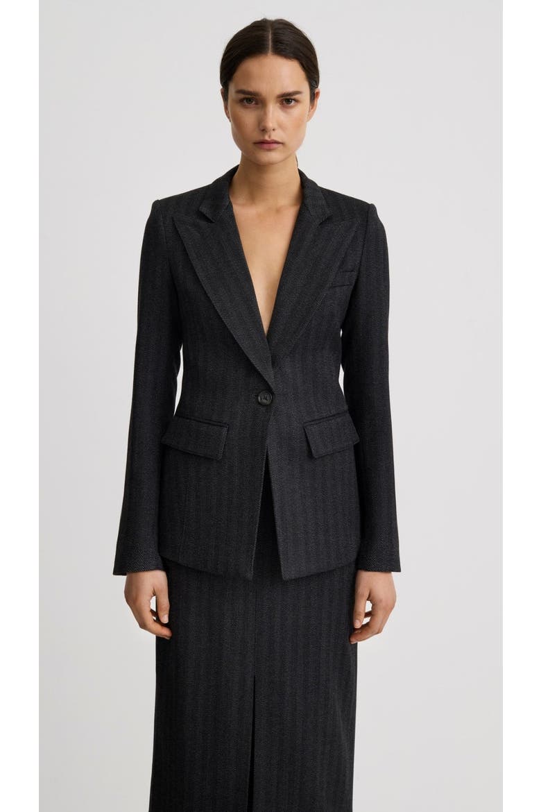 Longline Peaked Lapel Blazer, Alternate, color, Slate Herringbone