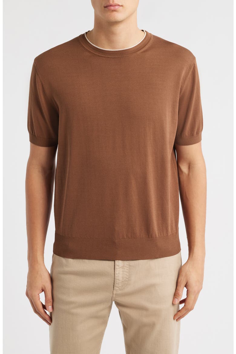 Short Sleeve Cotton Crewneck Sweater, Main, color, BROWN