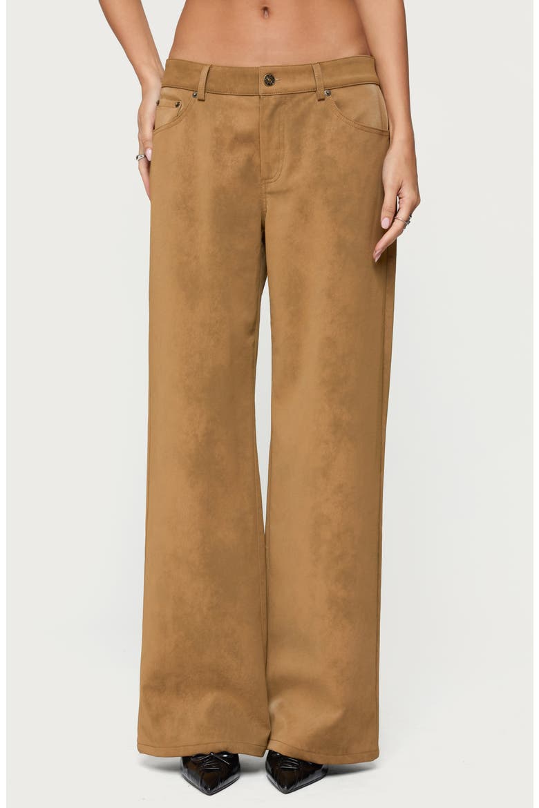 Stacey Low Rise Wide Leg Faux Suede Pants, Main, color, BROWN