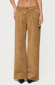 EDIKTED Stacey Low Rise Wide Leg Faux Suede Pants