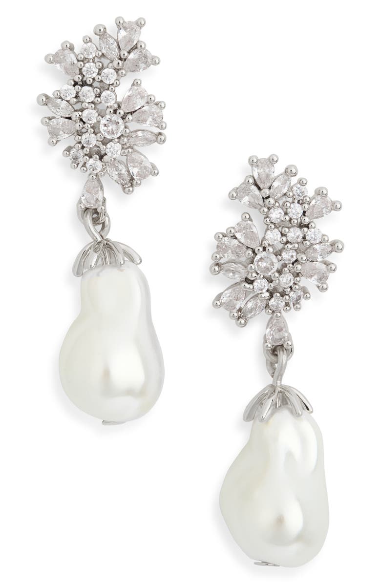 NORDSTROM RACK CZ Cluster & Faux Pearl Drop Earrings, Main, color,