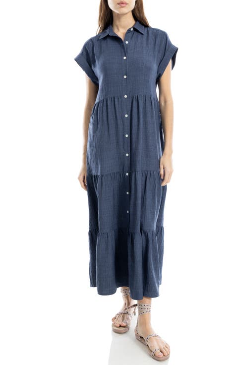 Short Sleeve Tiered Maxi Shirtdress