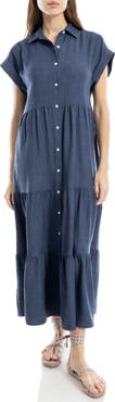 MAX STUDIO Short Sleeve Tiered Maxi Shirtdress