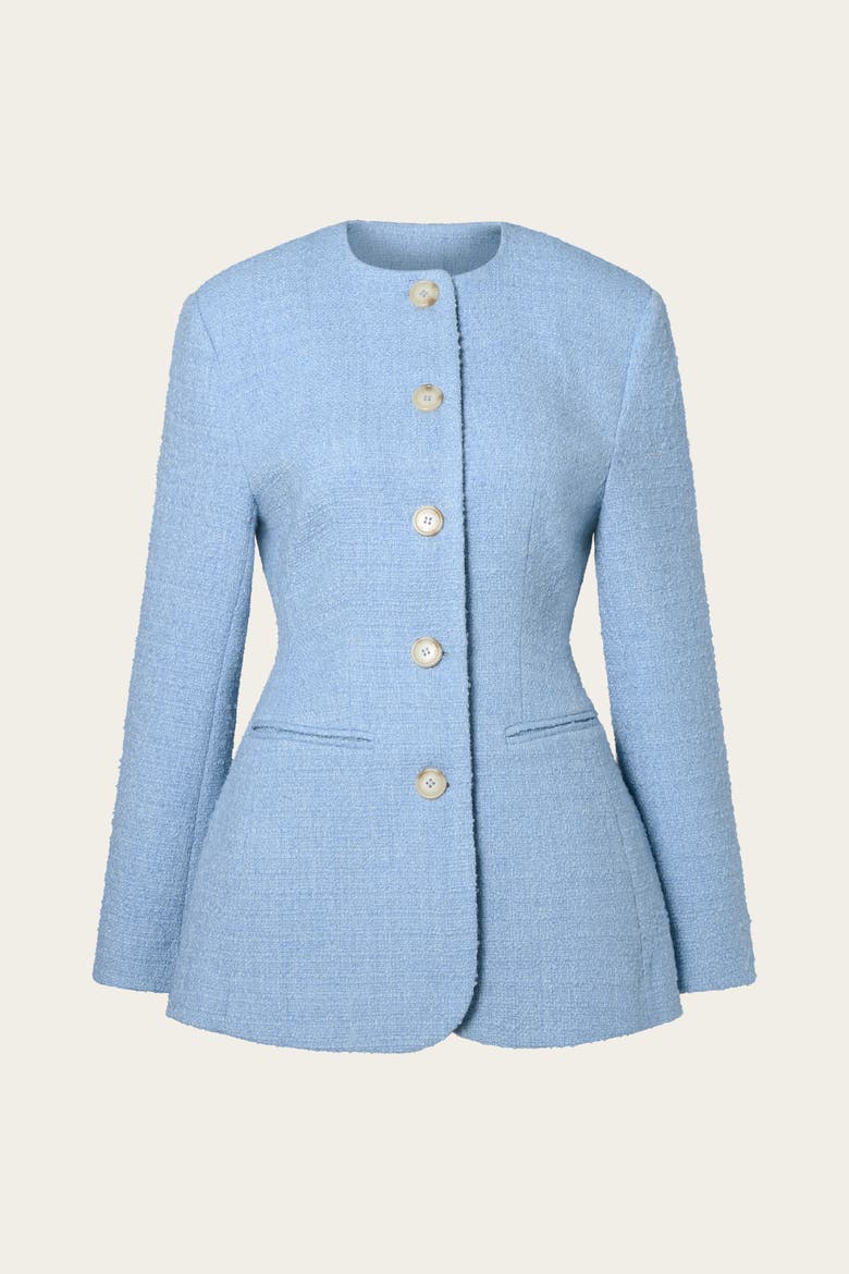 Carol Textured Round Neck Blazer, Alternate, color, Sky