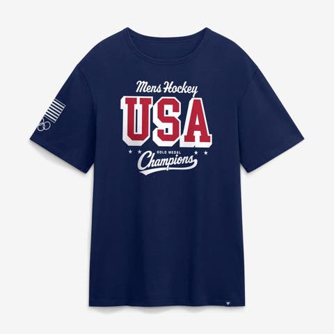 Men's Fanatics Athletic Navy US Men's Olympic Hockey 2026 Winter Olympics Gold Medal Winner Patriotic T-Shirt