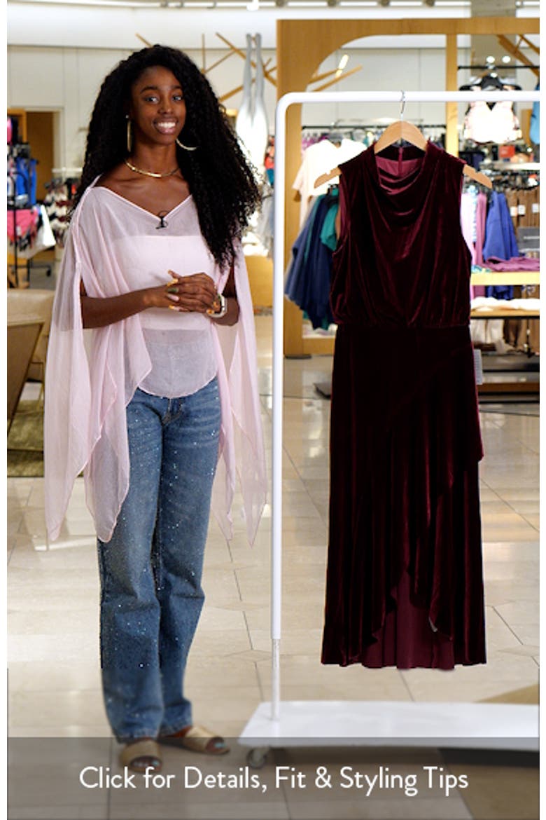 Cowl Neck High-Low Velvet Midi Dress video