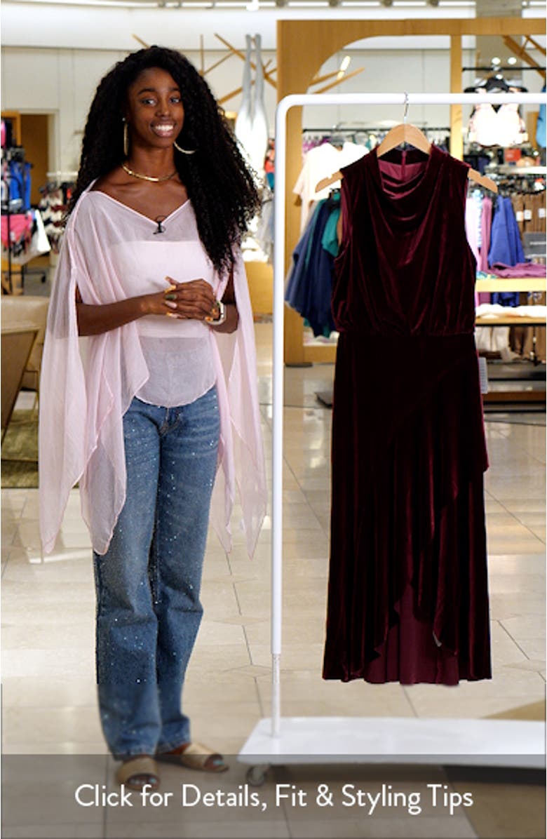 Cowl Neck High-Low Velvet Midi Dress, sales video thumbnail