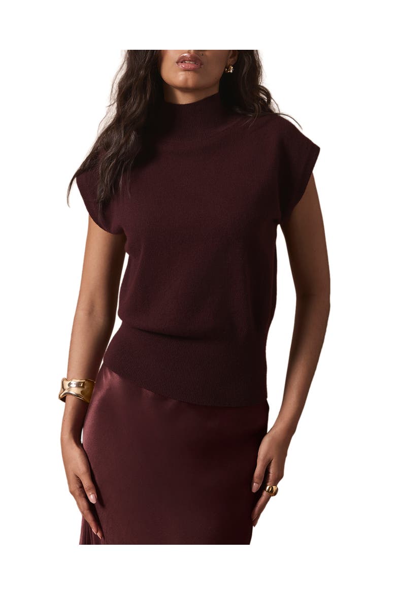Sleeveless High Neck Knit Top, Alternate, color, Burgundy