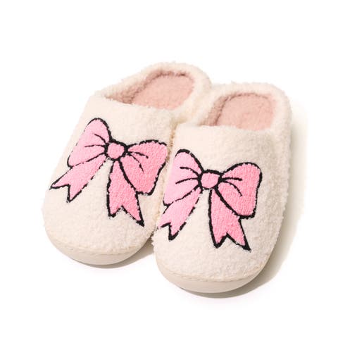 Plush bow slippers