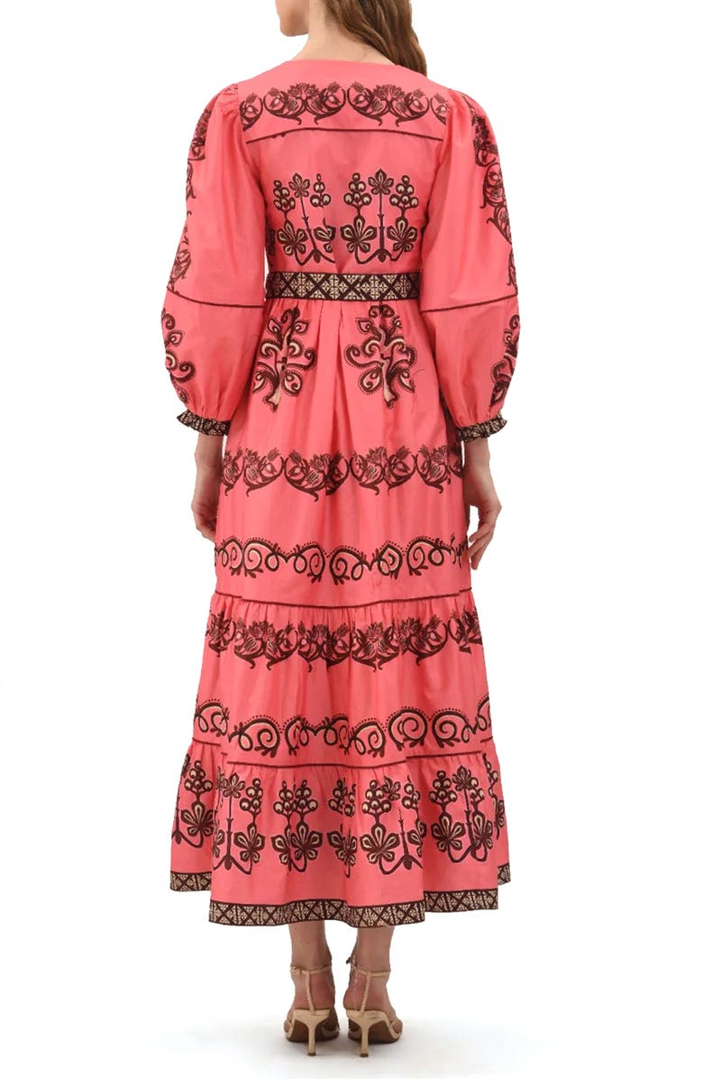 Celina Moon Myrna Floral Long Sleeve Cotton Maxi Dress, Alternate, color, Coral/ Brown
